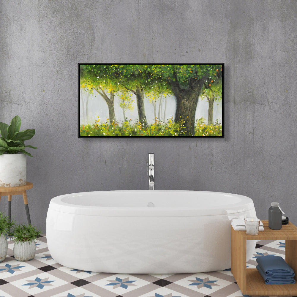 Forest by Summer - Brown Landscapes Trees Framed Canvas Decor
