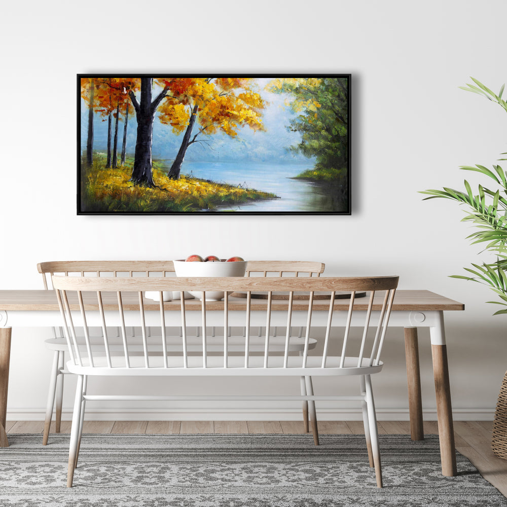 Blue Trees Landscapes Framed Canvas - Trees by the Lake Decor