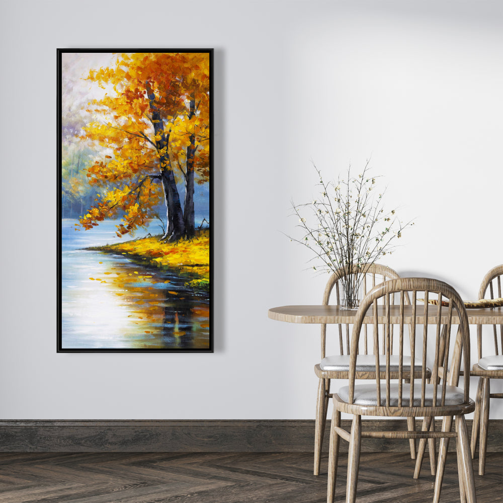 Two Trees by the Lake | Blue Framed Canvas | Home Decor