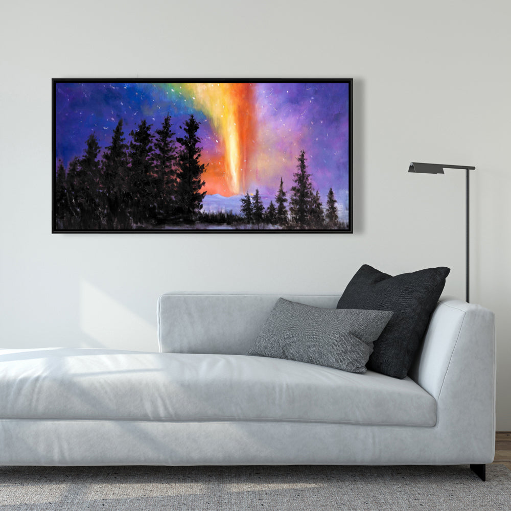 Aurora Borealis Forest Canvas | Contemporary Bedroom Decor