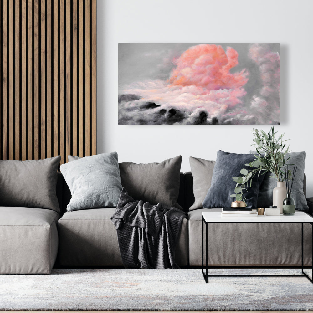 Pink Clouds Gray Landscape Canvas - Modern Home Decor Art