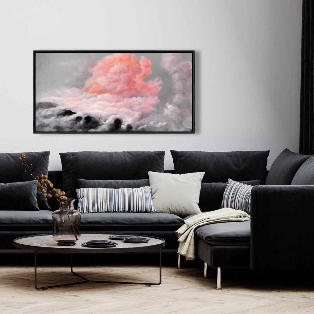 Pink Clouds Landscapes Gray Bedroom Framed Canvas Wall Art