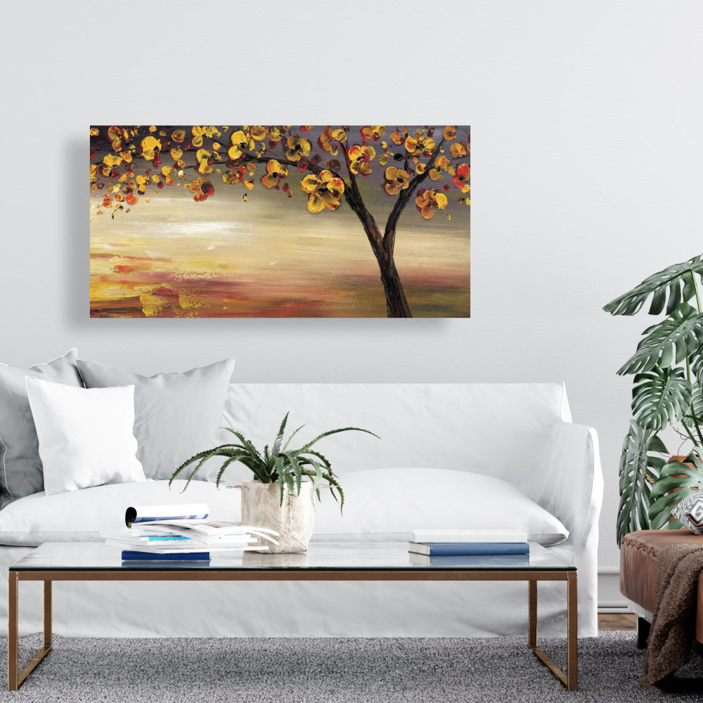 Fall Tree Canvas - Brown Contemporary Bedroom Home Decor