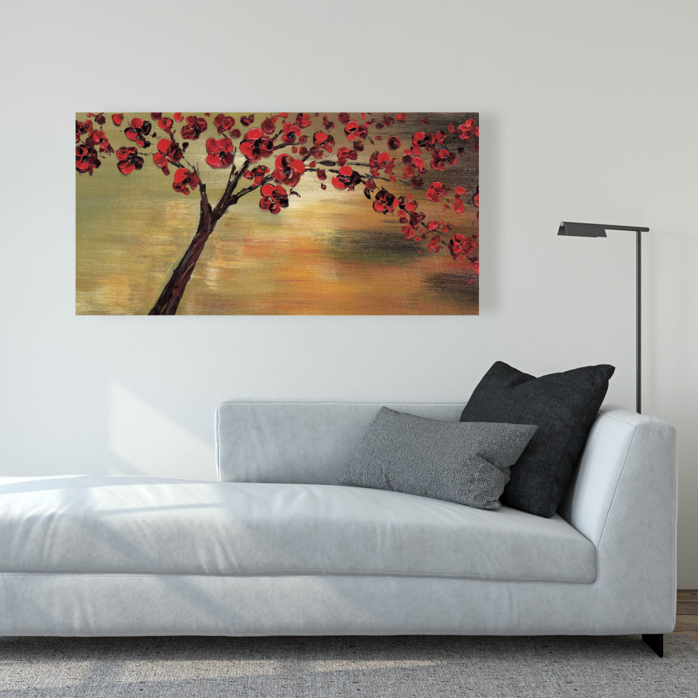 Red Flowers Tree Canvas | Landscape Bedroom Wall Art Decor