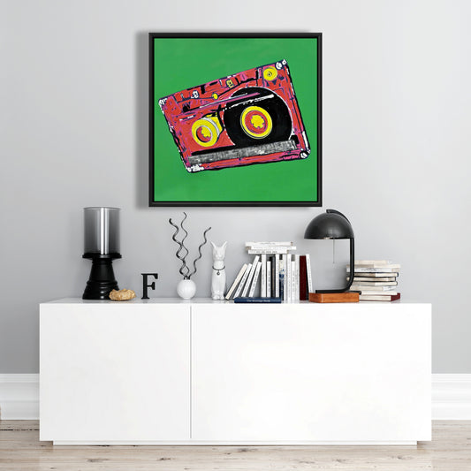 Tape Player Canvas | Green Framed Home Decor for Music Lovers