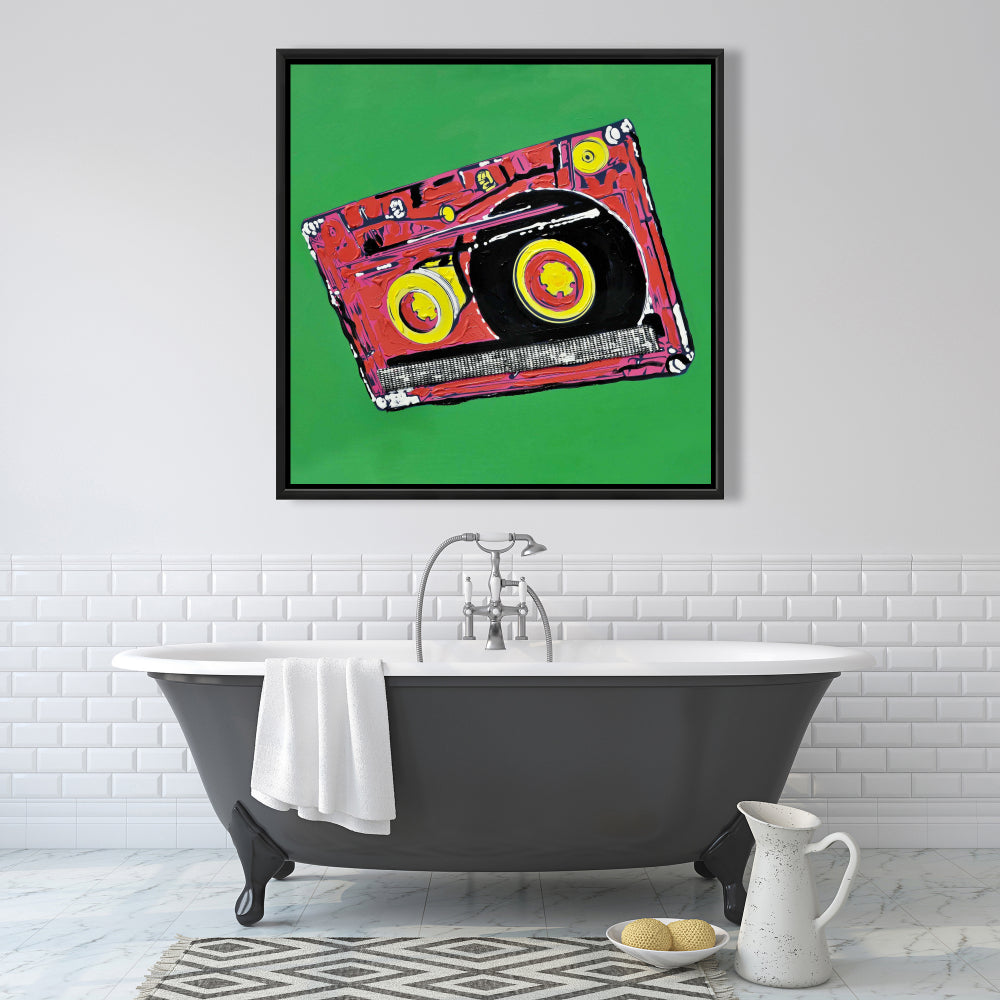 Toile Lecteur de cassettes | Décoration d'intérieur encadrée verte pour mélomanes