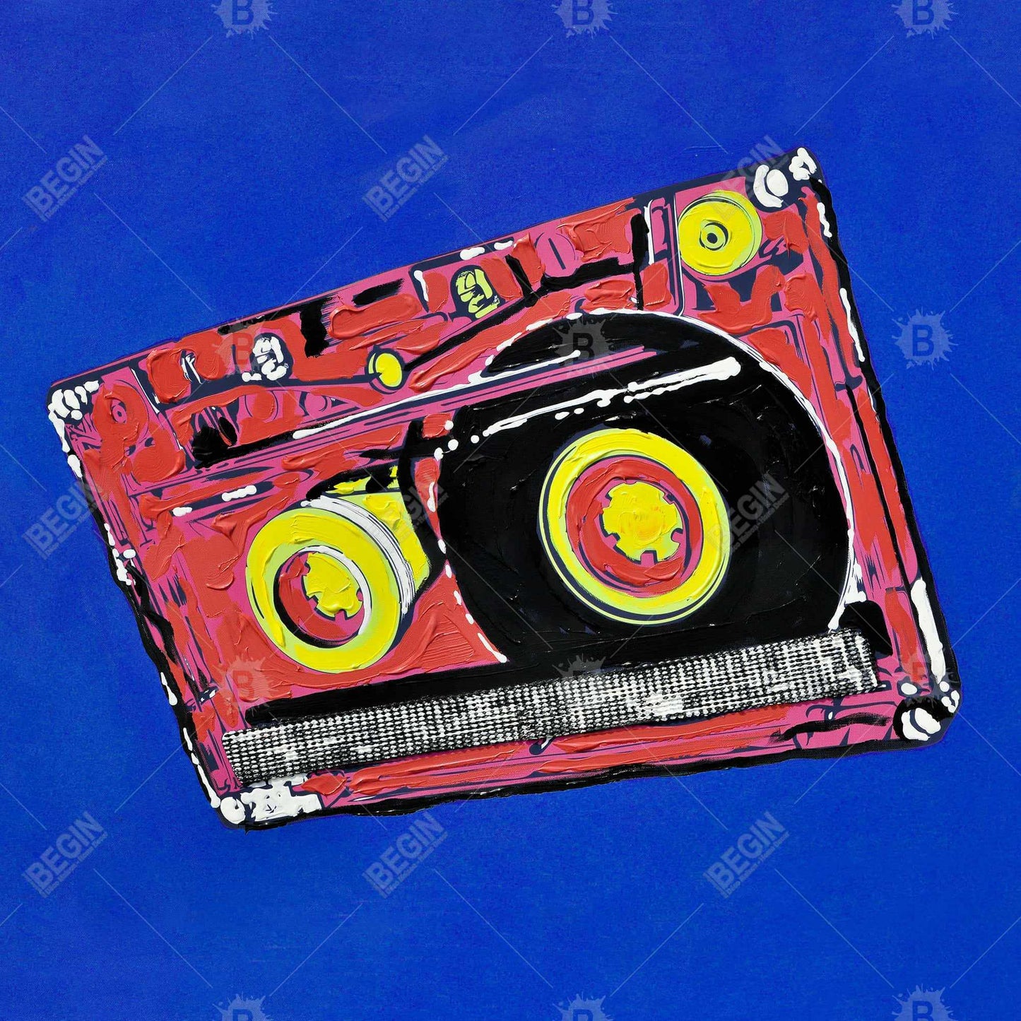 Blue Framed Tape Player Canvas - Musical Bedroom Decor