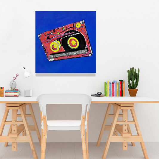 Contemporary Musical Blue Canvas - Tape Player Home Decor