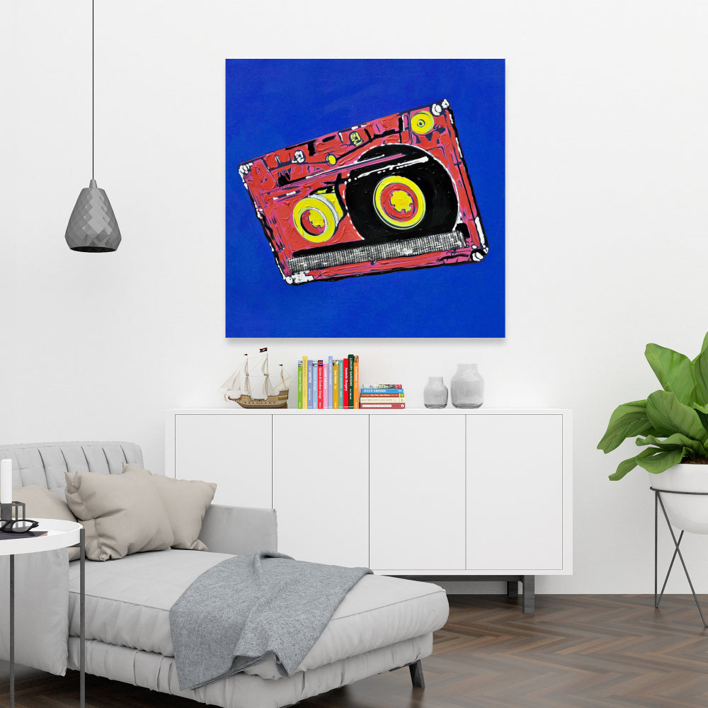 Contemporary Musical Blue Canvas - Tape Player Home Decor
