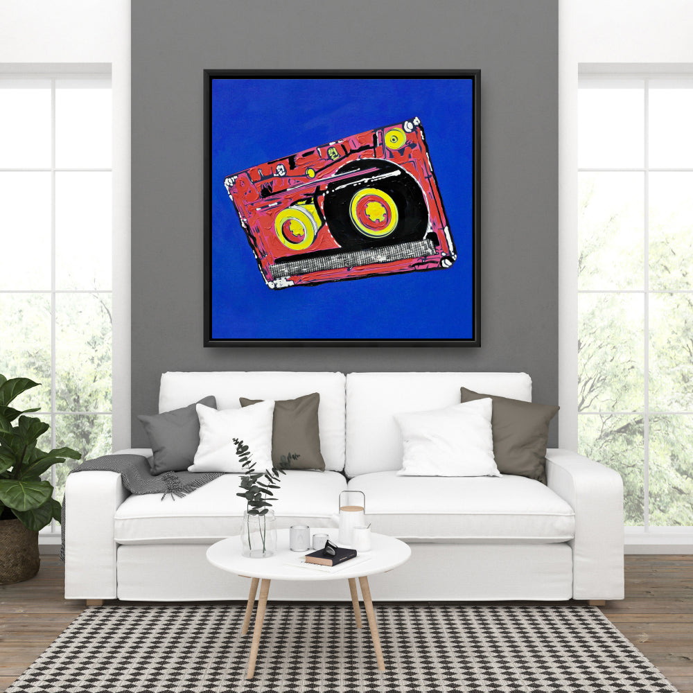 Blue Framed Tape Player Canvas - Musical Bedroom Decor