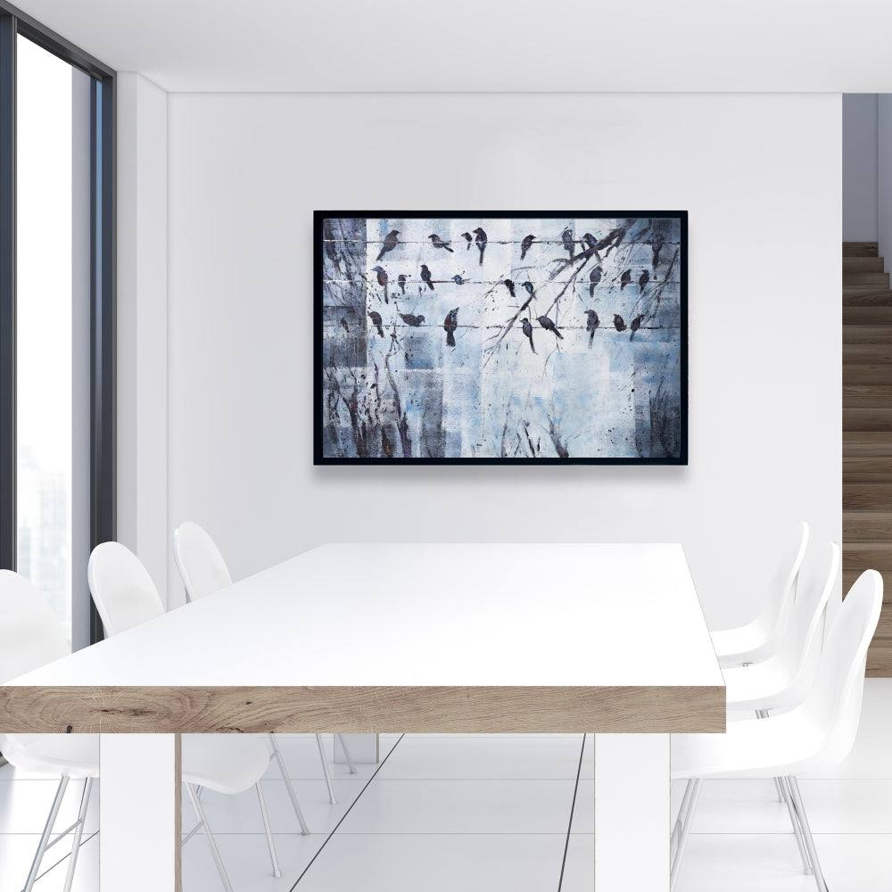 Toile encadrée Animaux bleus | Oiseaux abstraits sur fil de fer - Décoration d'intérieur