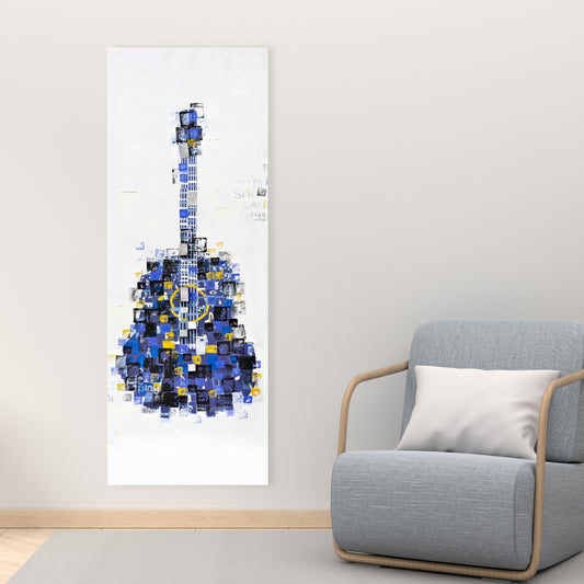 Toile abstraite de guitare | Art bleu pour la décoration intérieure