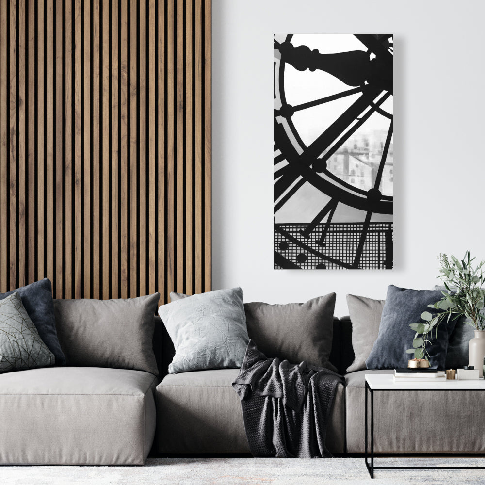 Clock at the Orsay Museum Canvas - White Monochrome Decor