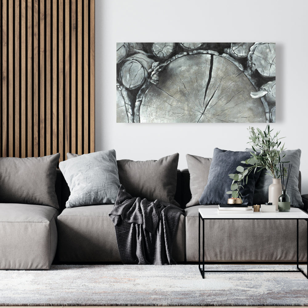 Stacked Wood Logs Canvas - Monochrome Trees Bedroom Decor
