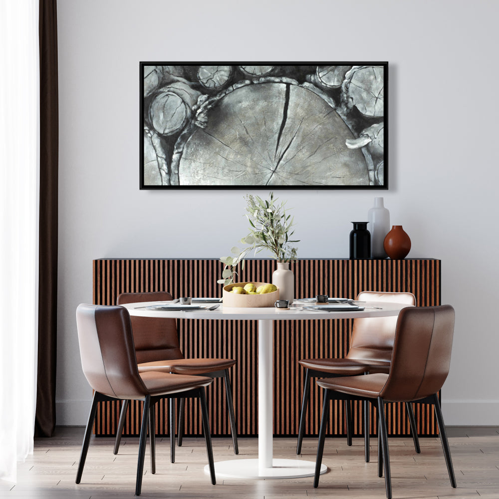 Stacked Wood Logs Canvas | White Framed Monochrome Decor