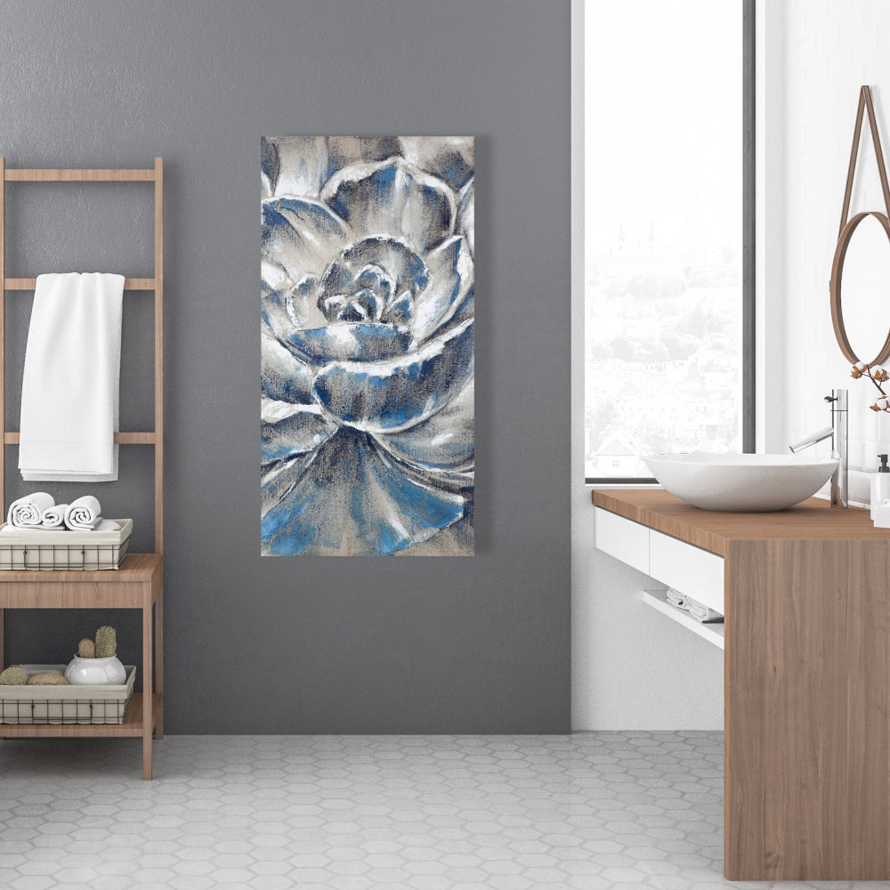 Gray and Blue Flower Canvas | Botanical Bedroom Wall Decor