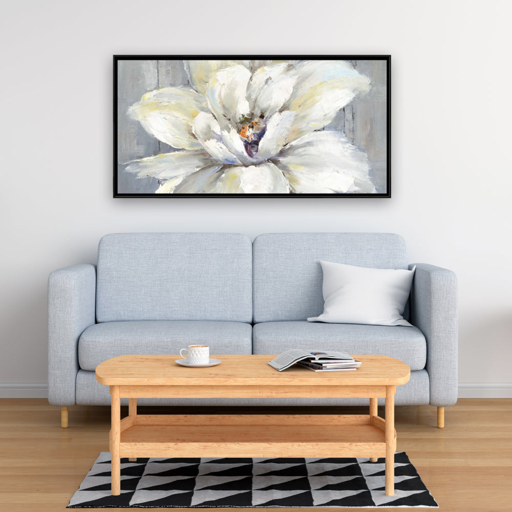 Toile botanique blanche | Fleur blanche sur bois - Décoration d'intérieur