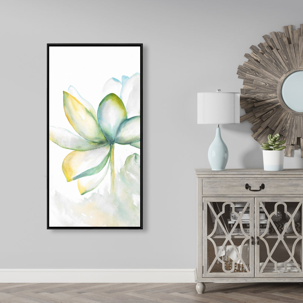 Fleur de lotus abstraite | Décoration murale botanique verte sur toile