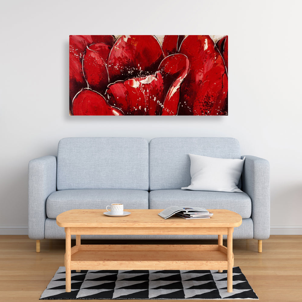 Red Tulips Closeup Canvas - Botanical Contemporary Wall Art