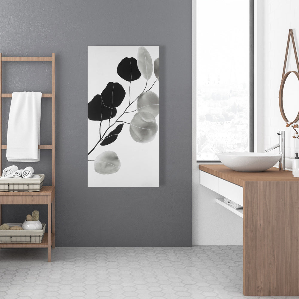 Toile à motifs de branches et de feuilles en nuances de gris | Décoration botanique minimaliste