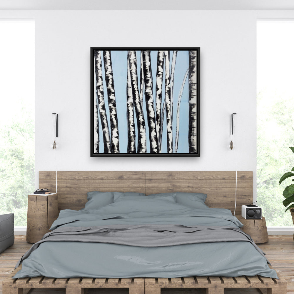 Bedroom Blue Landscapes Canvas | Pastel Birches Wall Art