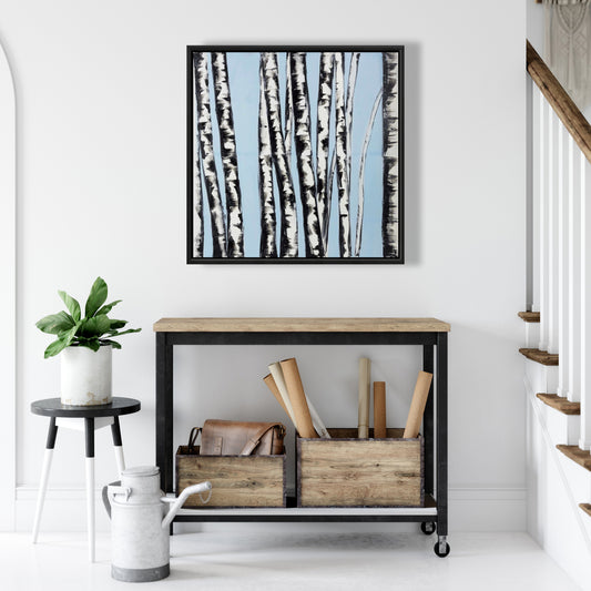 Toile Paysages bleus pour chambre à coucher | Décoration murale bouleaux pastel