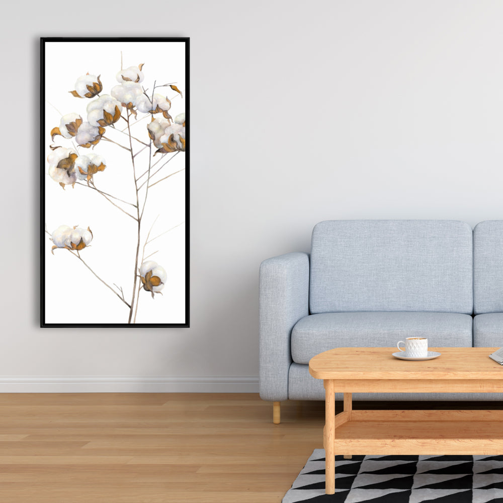 Toile encadrée à fleurs en coton blanc scandinave, décoration d'intérieur