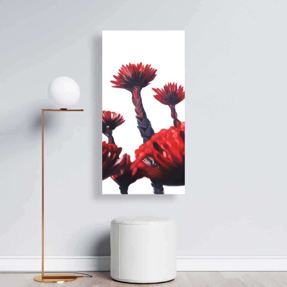 Red Tropical Flowers Canvas Art | Exotic Bedroom Wall Decor