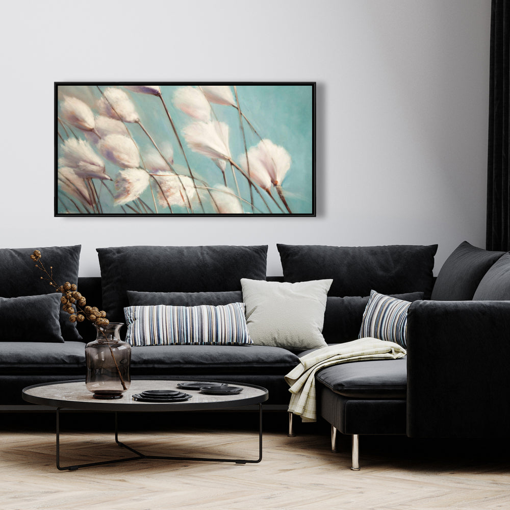 Cotton Grass Flowers Framed Canvas | Floral Botanical Decor