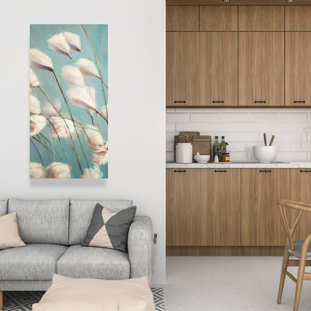 Bedroom Blue Botanical Canvas | Cotton Grass Flowers Decor