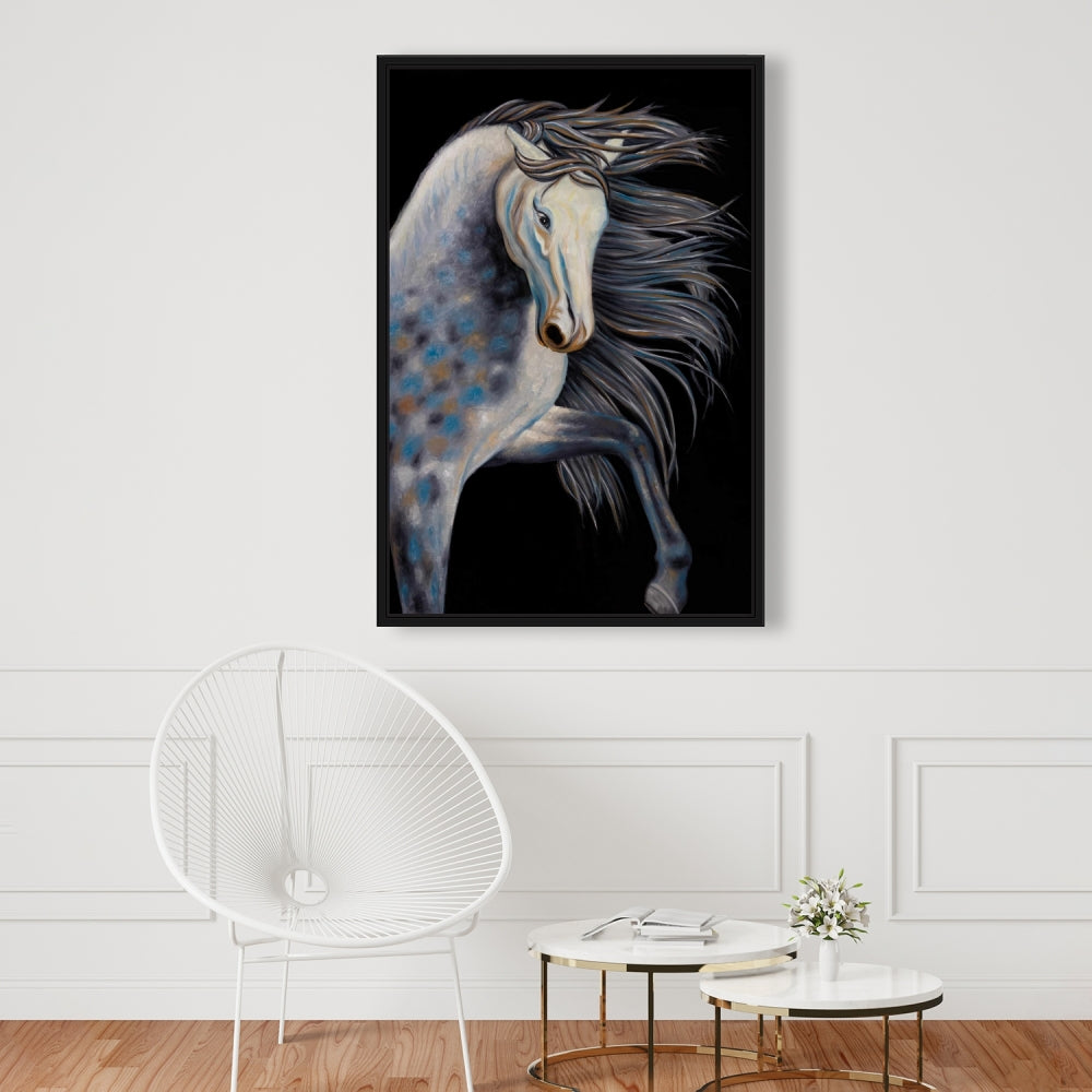 Abstract Horse Canvas - Blue Western Framed Farm Decor
