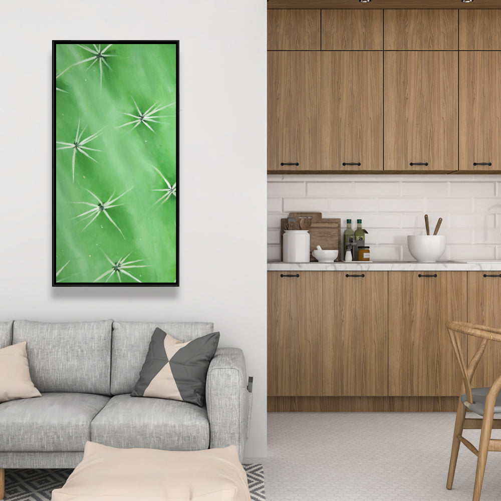 Cactus Closeup Framed Canvas - White Botanical Home Decor