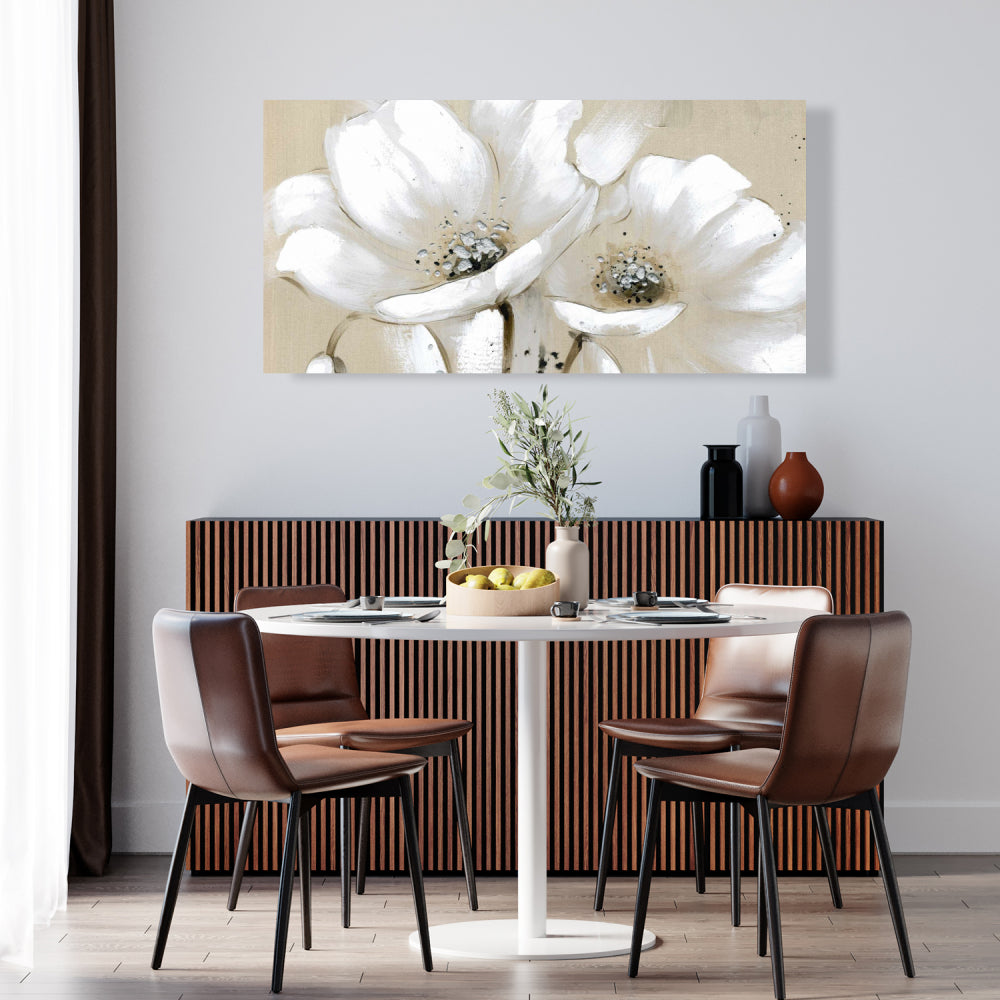White Abstract Wild Flowers Canvas | Botanical Bedroom Art