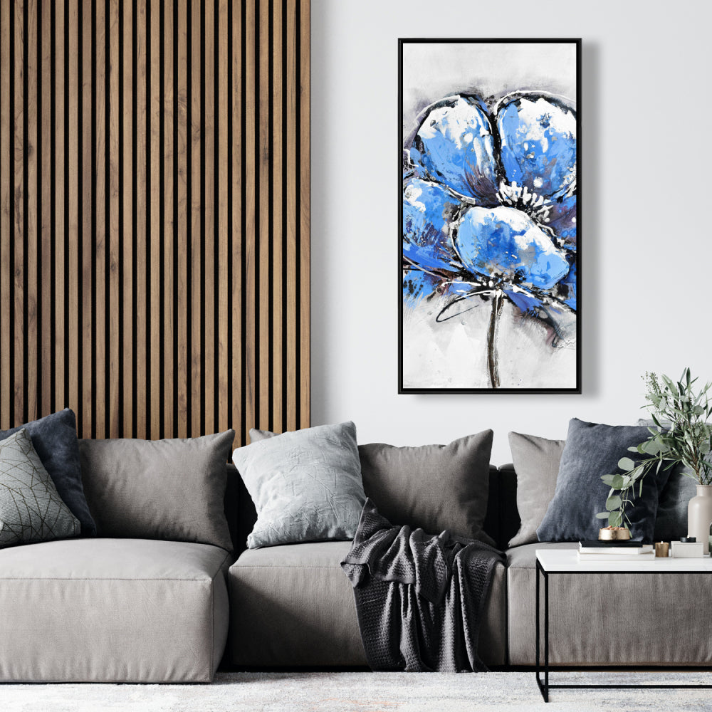 Toile abstraite à pétales bleus | Décoration d'intérieur encadrée botanique