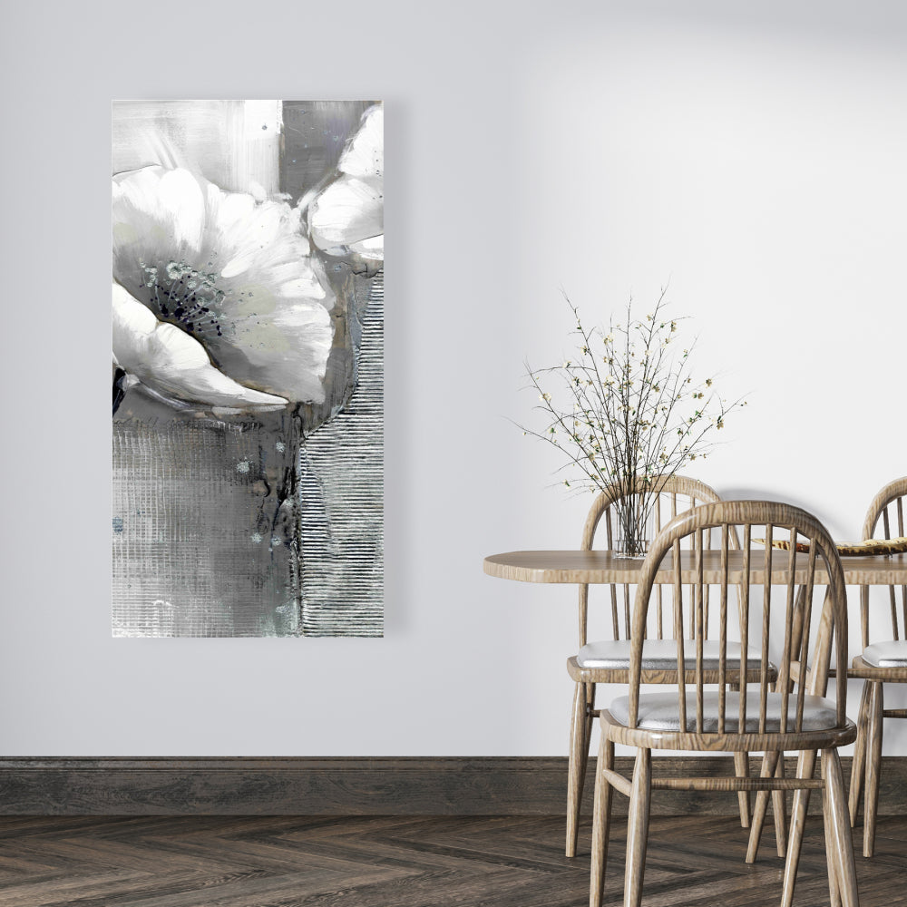 White Botanical Canvas - Industrial Monochrome Flowers Decor