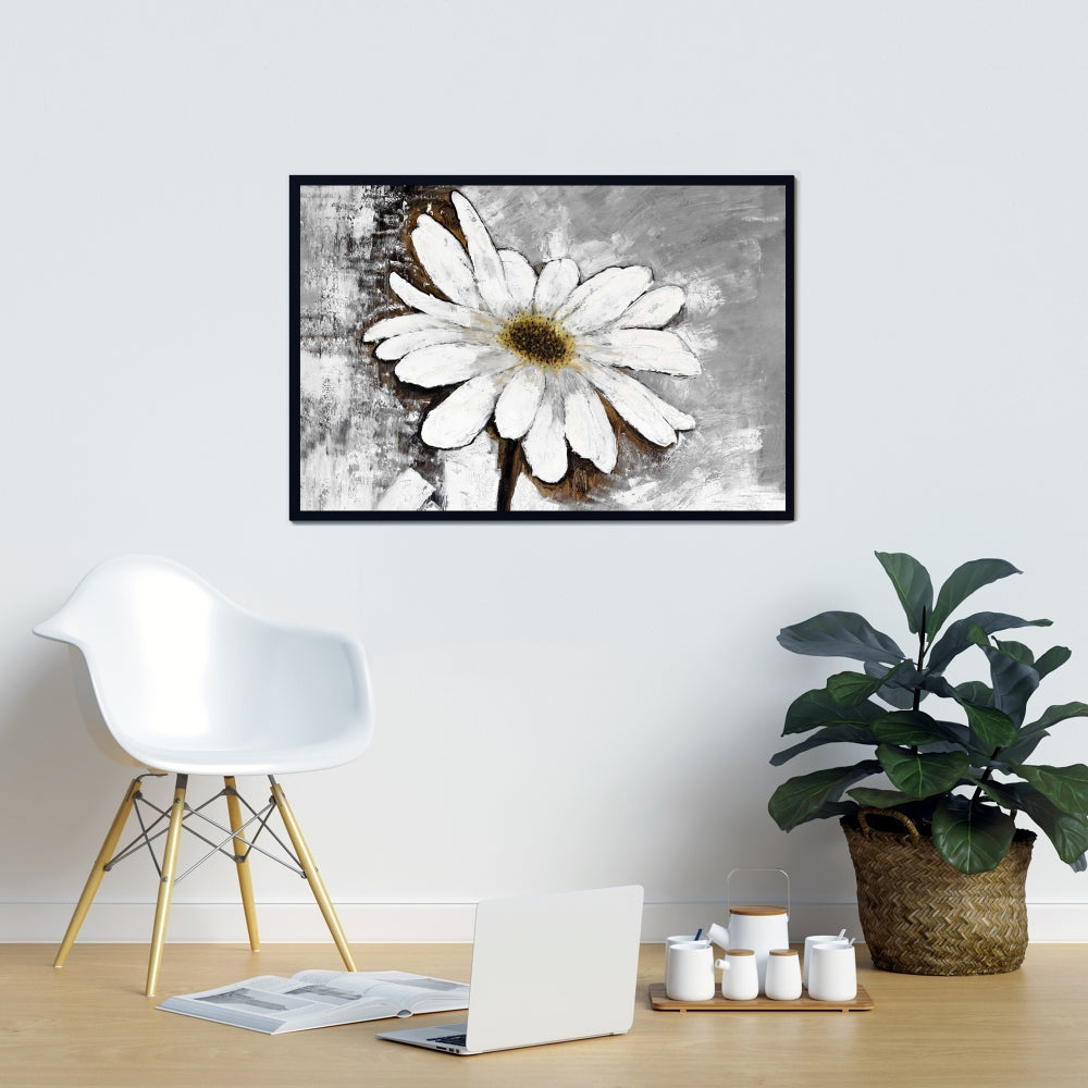 Toile florale blanche abstraite à motif marguerites | Décoration botanique pour la maison