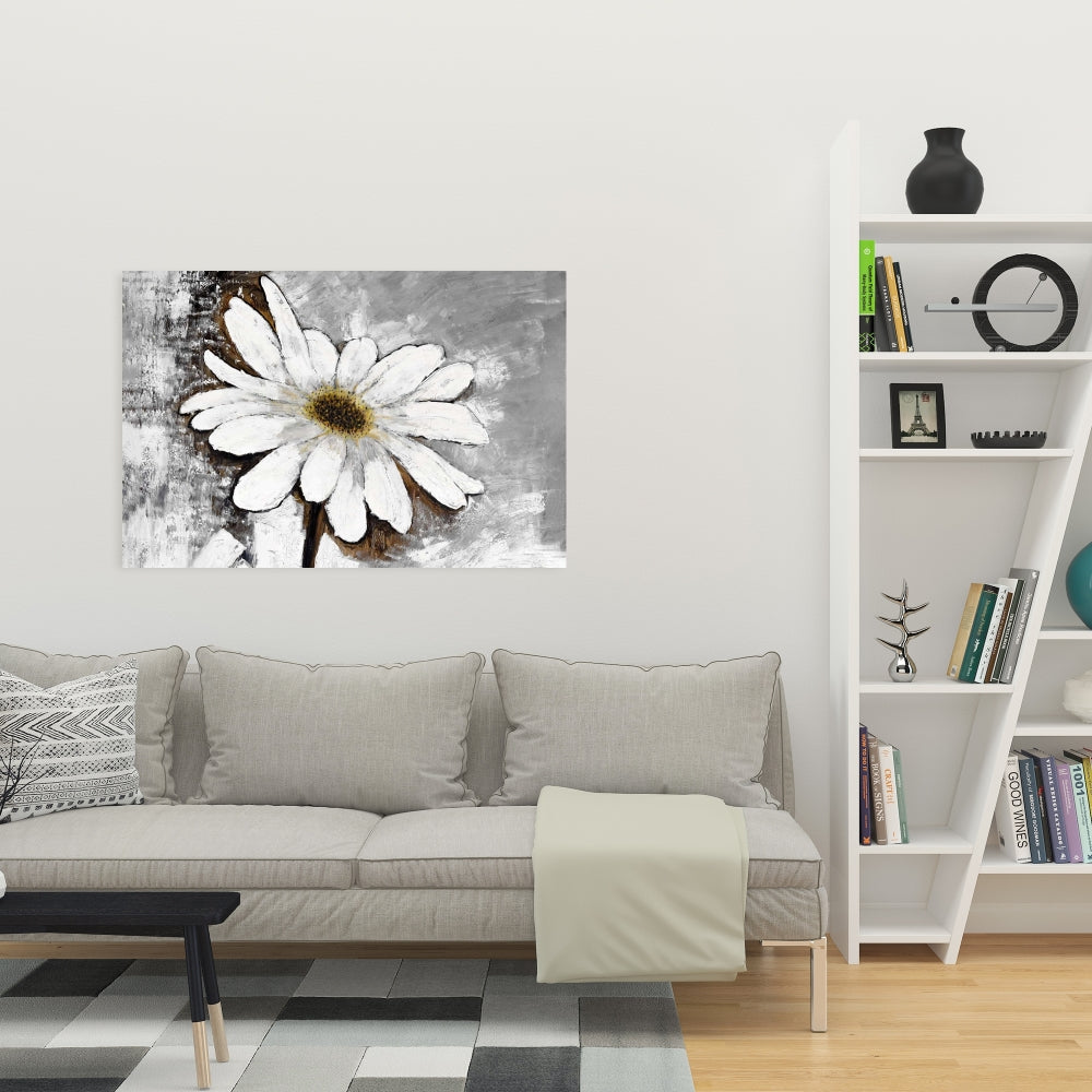 Industrial White Floral Canvas - Abstract Daisy Home Decor