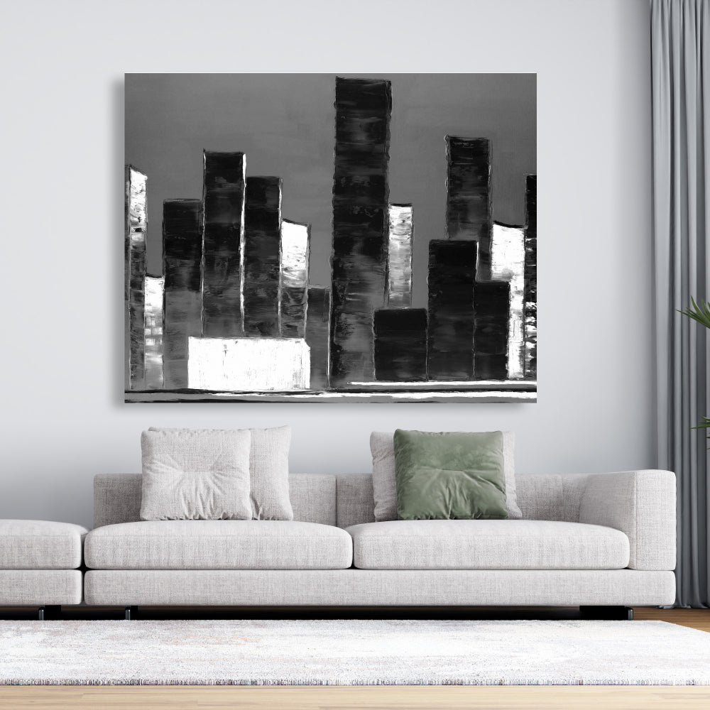 Abstract Black & White Buildings Canvas - Home Decor Art