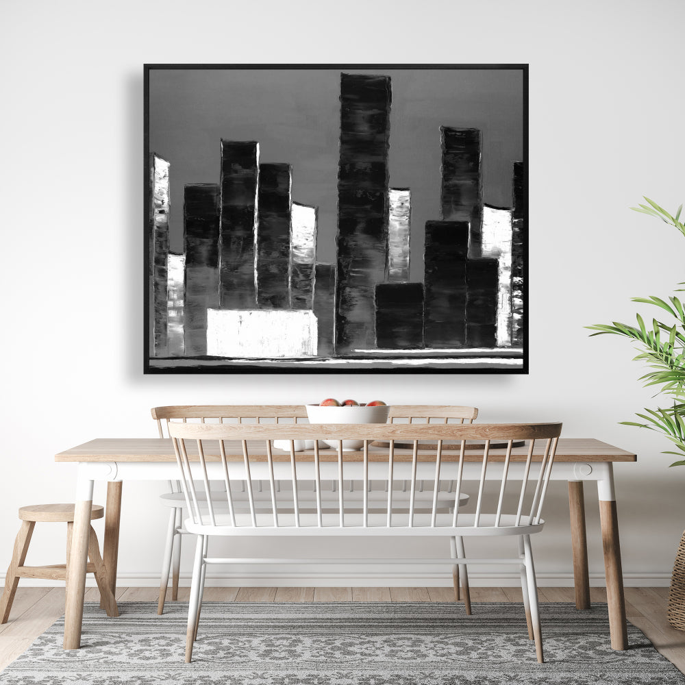 Toile abstraite de bâtiments en noir et blanc | Décoration d'intérieur moderne