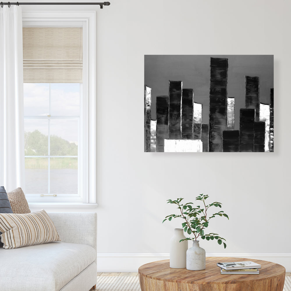 Abstract Black & White Buildings Canvas - Home Decor Art