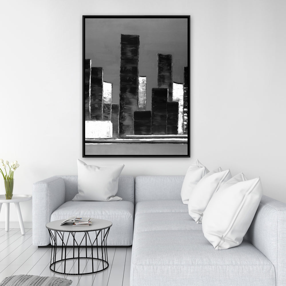 Abstract Black and White Buildings Canvas | Modern Home Decor