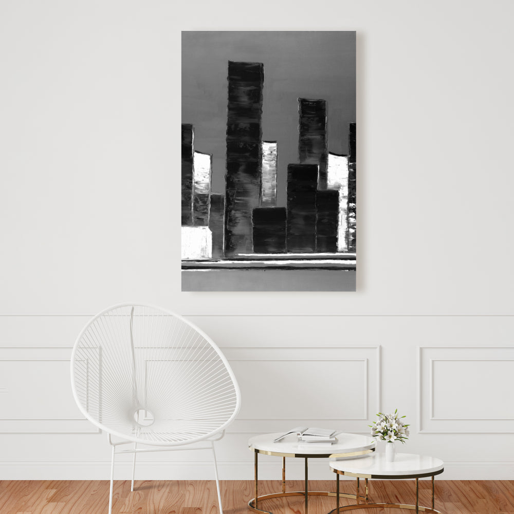 Abstract Black & White Buildings Canvas - Home Decor Art