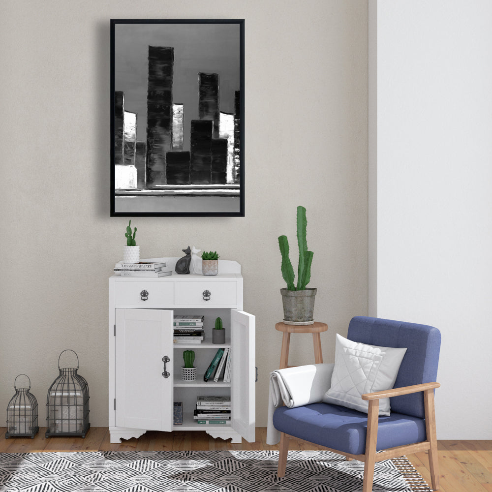 Toile abstraite de bâtiments en noir et blanc | Décoration d'intérieur moderne