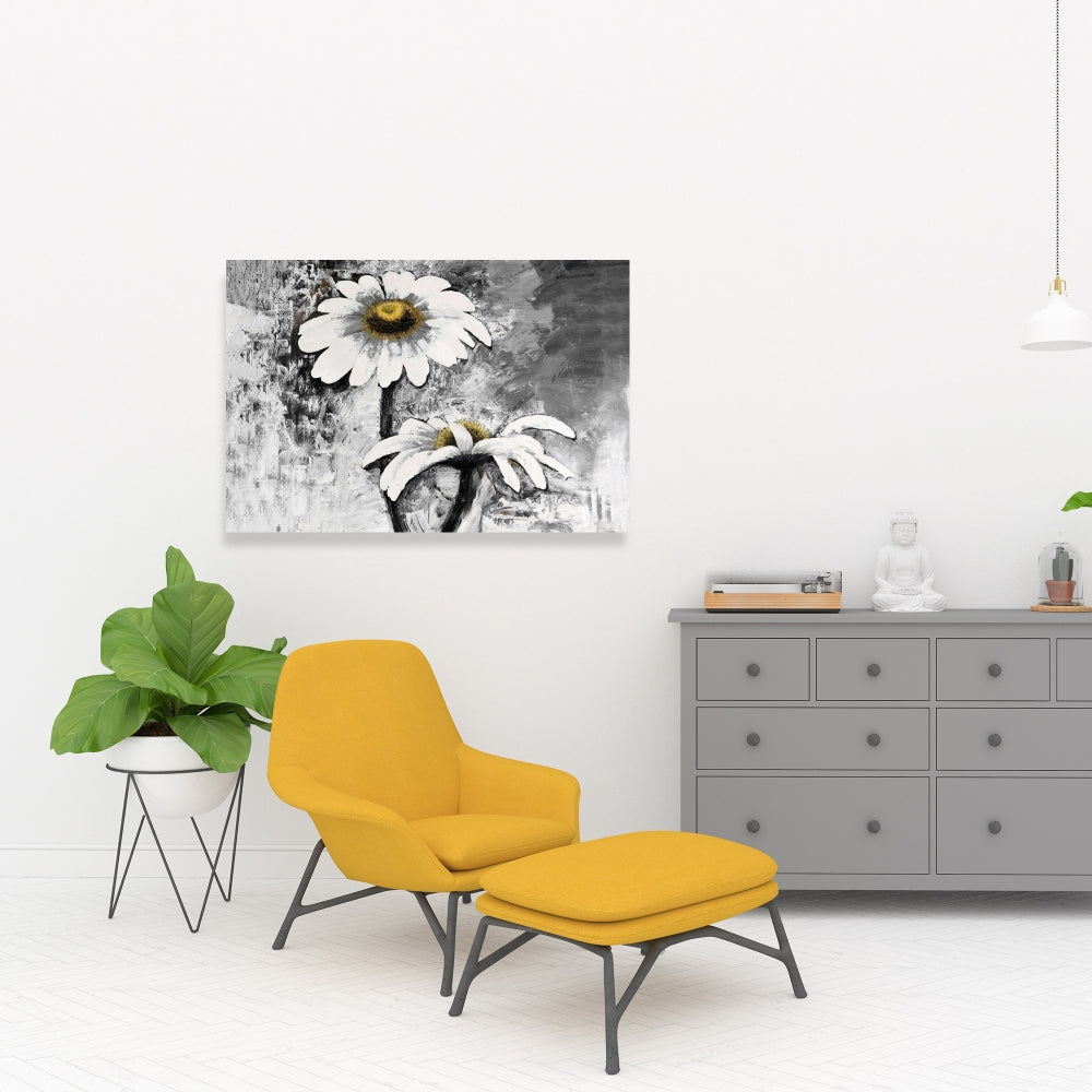 Abstract Daisies Flowers Canvas | Floral White Bedroom Decor