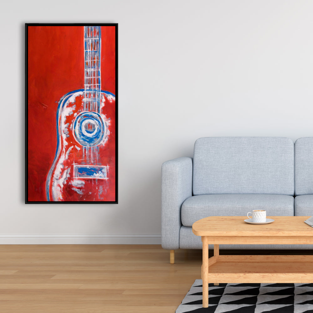 Modern Red Abstract Guitar Canvas - Musical Living Room Decor