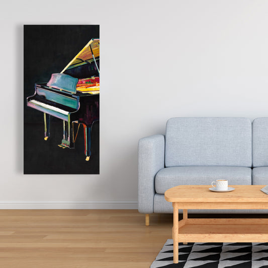 Toile musicale grise – Piano réaliste et coloré pour décoration d'intérieur