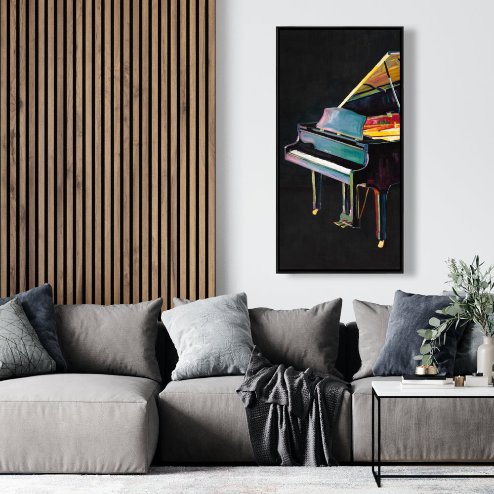 Toile de piano réaliste et colorée | Cadre gris | Décoration d'intérieur