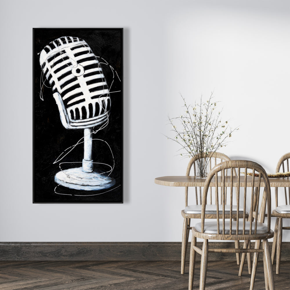 Microphone Man Cave Decor | Framed Canvas - Musical Instrument