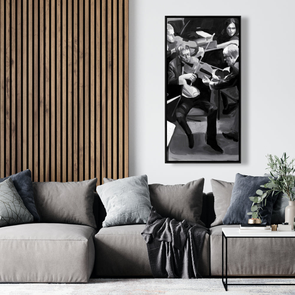 Toile d'orchestre symphonique | Tableau mural encadré avec instrument gris