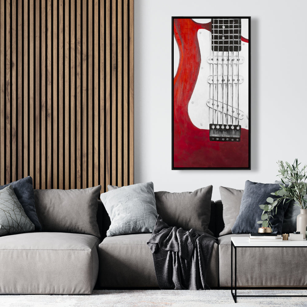 Red Electric Guitar Framed Canvas | Contemporary Home Decor